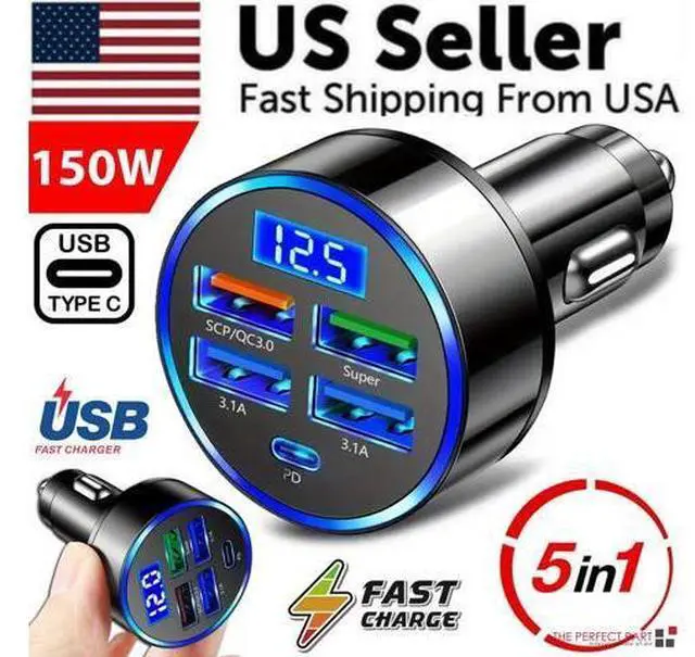 Alt view image 3 of 7 - 5 USB Port Super Fast Car Charger Adapter For iPhone Samsung Android Cell Phone