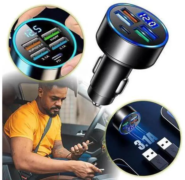Alt view image 5 of 7 - 5 USB Port Super Fast Car Charger Adapter For iPhone Samsung Android Cell Phone