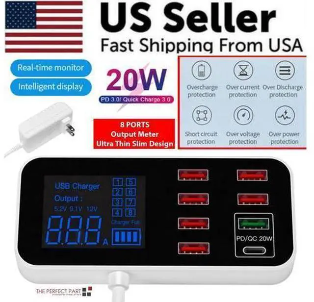 Alt view image 3 of 7 - Multi USB 8-Port Fast Desktop Hub Wall Charger Charging Station Quick Charge 3.0