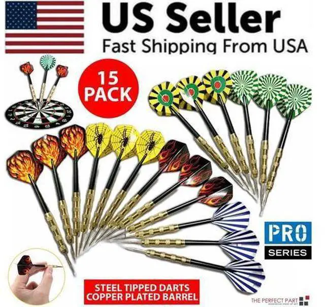 Alt view image 3 of 7 - 5 Sets (15Pcs) Steel Tip Professional Darts Set Darts Slim Barrel Dart Flights