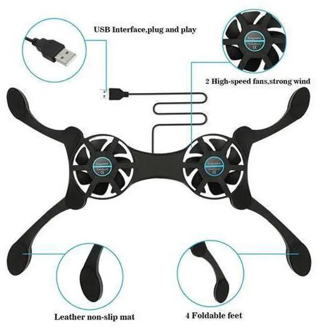 Alt view image 4 of 7 - Dual USB Cooling Fan Pad Foldable Slim Fans Cooler Stand For Laptop PC Notebook