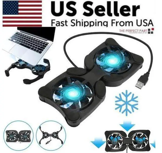 Alt view image 3 of 7 - Dual USB Cooling Fan Pad Foldable Slim Fans Cooler Stand For Laptop PC Notebook