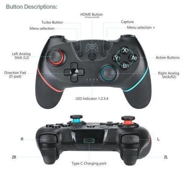 Alt view image 3 of 7 - Wireless Pro Controller Gamepad For Nintendo Switch Joypad Joystick Remote USA