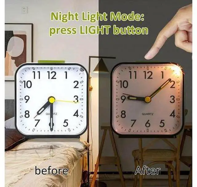 Alt view image 7 of 7 - LED Desk Alarm Clock Nightlight Snooze Quiet Non Ticking Battery Powered Bedroom