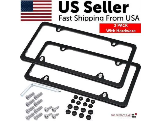 Alt view image 3 of 7 - 2x High Quality Stainless Steel Metal License Plate Frame Tag Cover Black New US