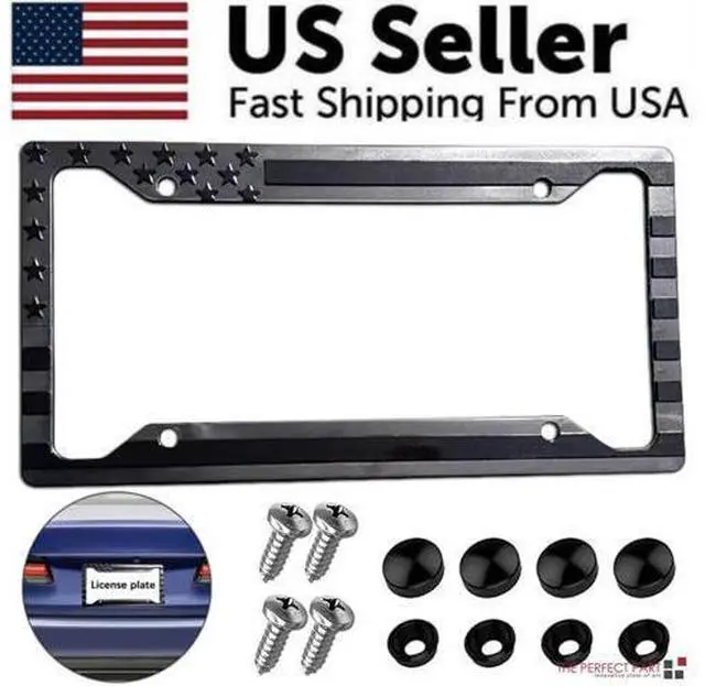 Alt view image 3 of 7 - 1X Black 3D USA American Flag License Plate Frame Holder Auto Car Tag Decal ABS
