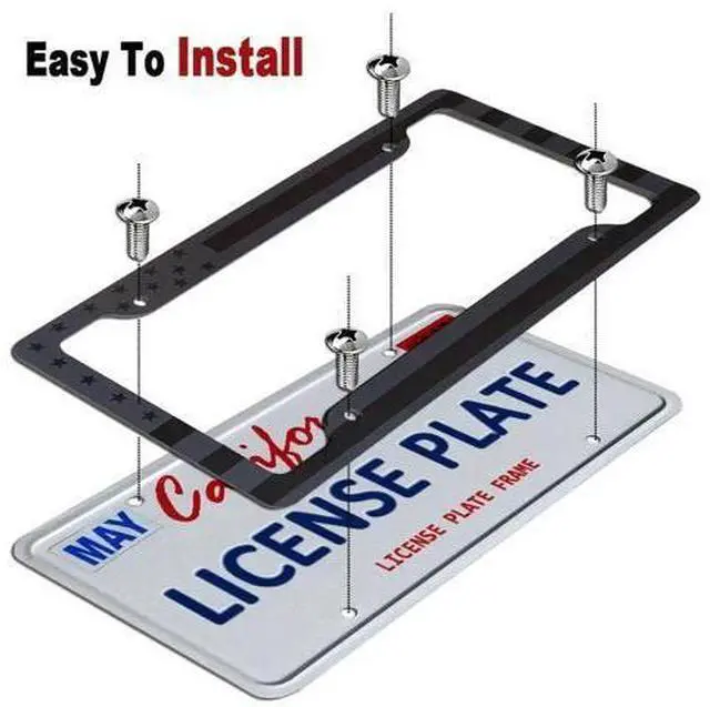 Alt view image 4 of 7 - 1X Black 3D USA American Flag License Plate Frame Holder Auto Car Tag Decal ABS