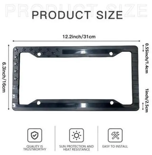 Alt view image 6 of 7 - 1X Black 3D USA American Flag License Plate Frame Holder Auto Car Tag Decal ABS