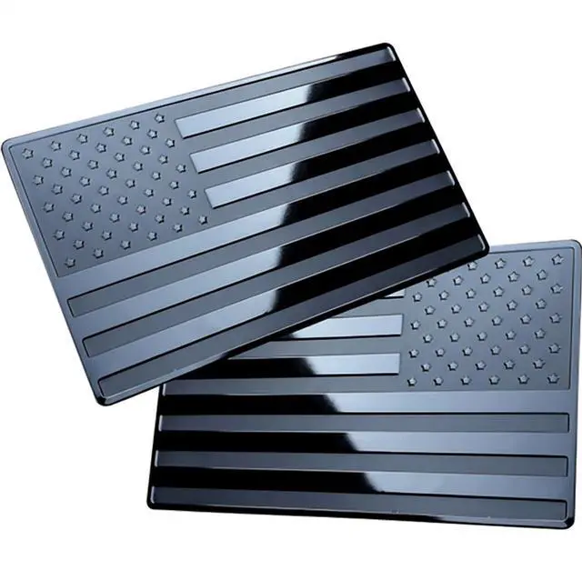 Main image of 2PCS Metal USA Flag Sticker American Car Truck Decal Emblem Black