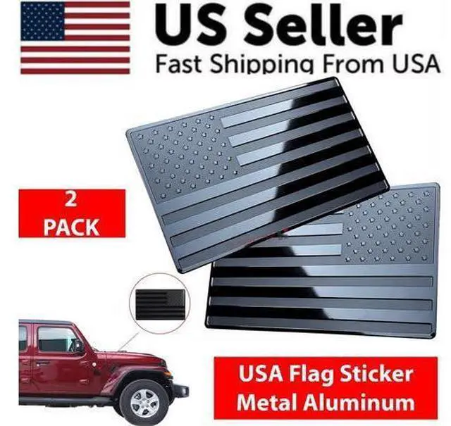 Alt view image 3 of 7 - 2PCS Metal USA Flag Sticker American Car Truck Decal Emblem Black