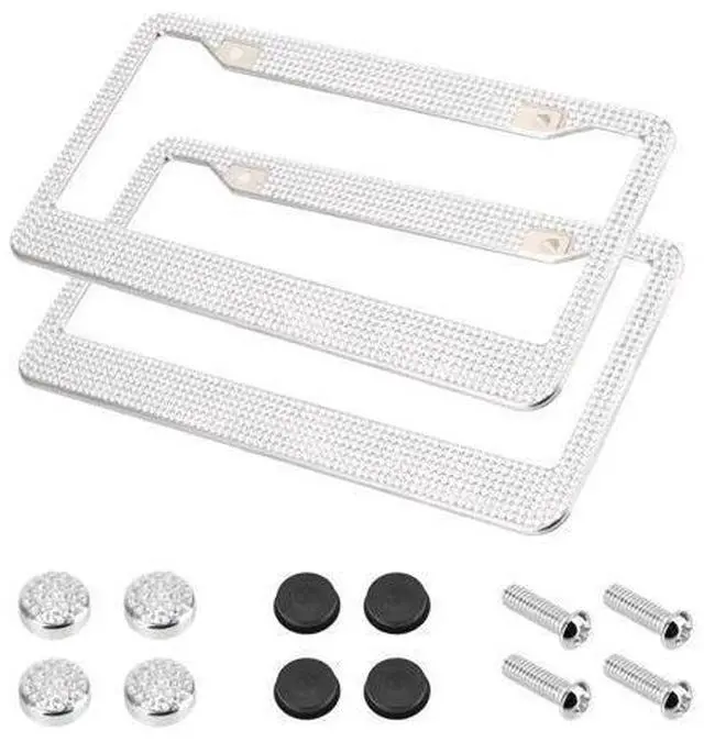 Alt view image 2 of 7 - 2PCS Bling License Plate Frame Glitter Crystal Sparkling Rhinestone Diamond Caps
