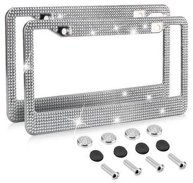 Alt view image 4 of 7 - 2PCS Bling License Plate Frame Glitter Crystal Sparkling Rhinestone Diamond Caps
