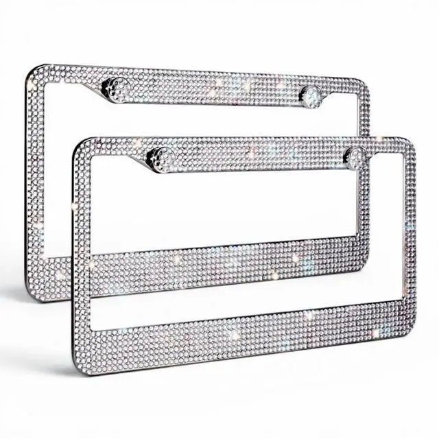 Main image of 2PCS Bling License Plate Frame Glitter Crystal Sparkling Rhinestone Diamond Caps