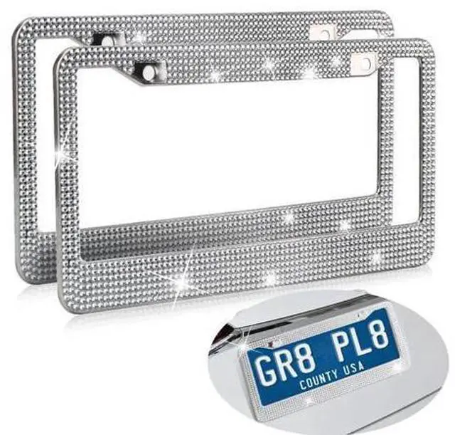 Alt view image 7 of 7 - 2PCS Bling License Plate Frame Glitter Crystal Sparkling Rhinestone Diamond Caps