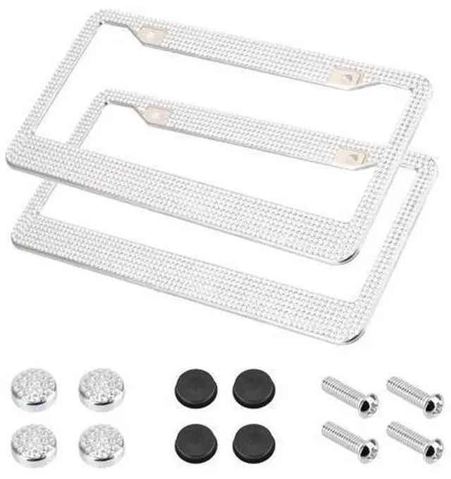 Alt view image 5 of 7 - 2PCS Bling License Plate Frame Glitter Crystal Sparkling Rhinestone Diamond Caps