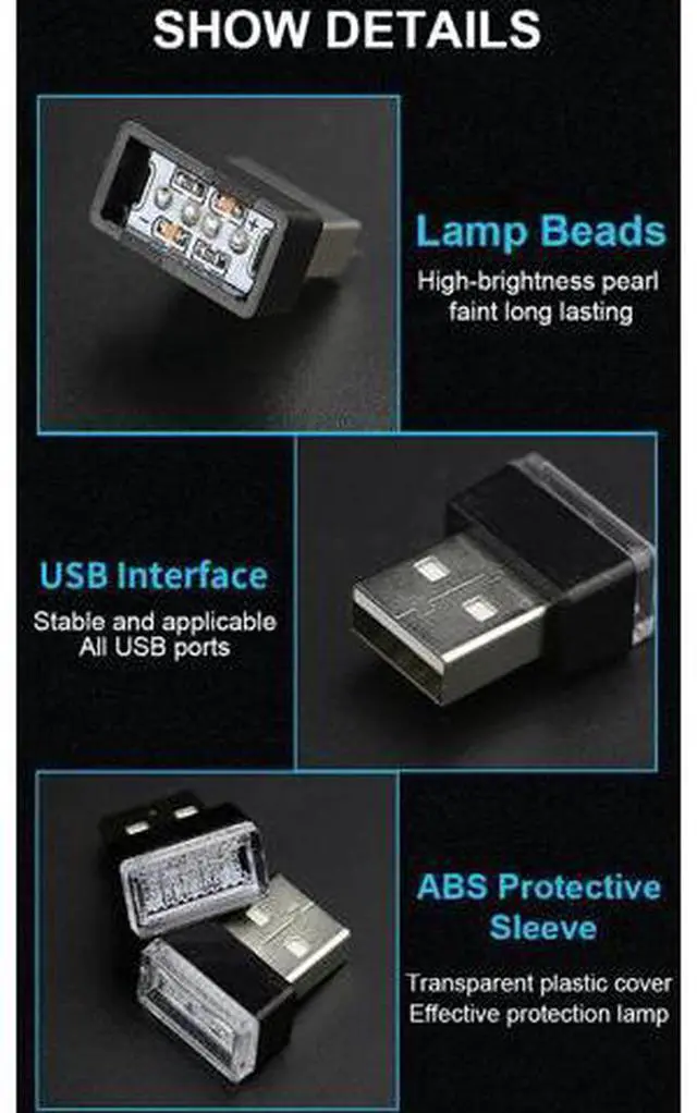 Alt view image 7 of 7 - 3x Mini Blue LED USB Car Interior Light Neon Atmosphere Ambient Lamp Accessories