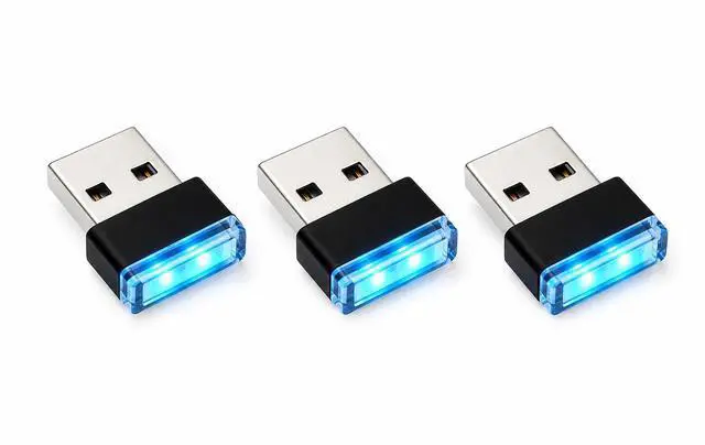 Main image of 3x Mini Blue LED USB Car Interior Light Neon Atmosphere Ambient Lamp Accessories