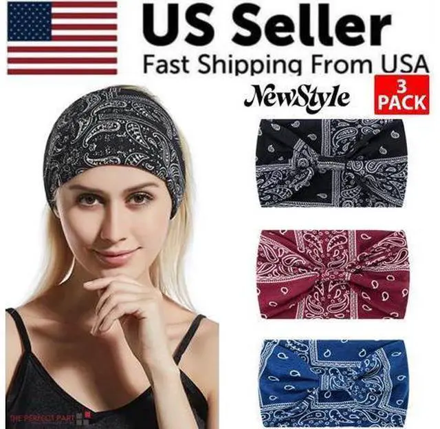 Alt view image 3 of 7 - 3PCS Boho Headbands Leopard Hair Bands Knotted Turban Wraps Stripe Cloth Elegant