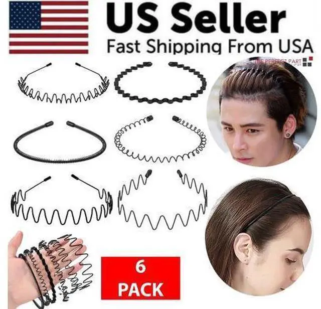 Alt view image 3 of 7 - 6Pcs Metal Hair Headband Wave Style Hoop Band Comb Sports Hairband Men Women US