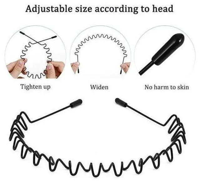 Alt view image 7 of 7 - 6Pcs Metal Hair Headband Wave Style Hoop Band Comb Sports Hairband Men Women US