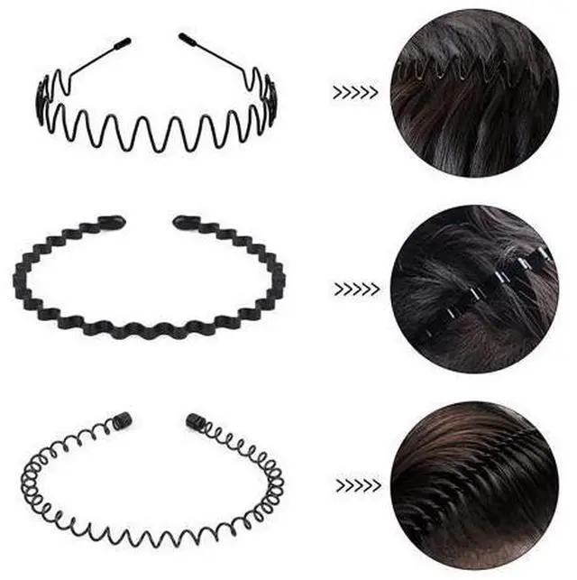 Alt view image 6 of 7 - 6Pcs Metal Hair Headband Wave Style Hoop Band Comb Sports Hairband Men Women US