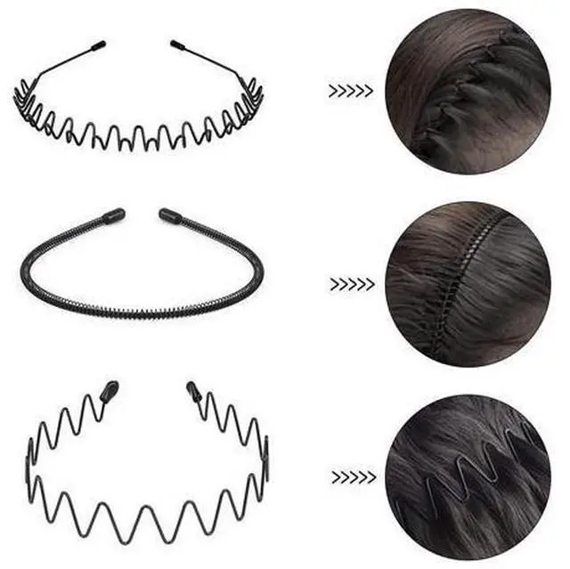 Alt view image 5 of 7 - 6Pcs Metal Hair Headband Wave Style Hoop Band Comb Sports Hairband Men Women US