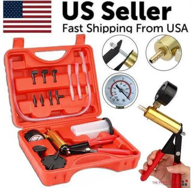 Alt view image 3 of 7 - Hand Held Vacuum Pressure Pump Tester Set Brake Fluid Bleeder Bleeding Kit + Box