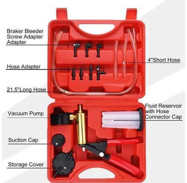 Alt view image 4 of 7 - Hand Held Vacuum Pressure Pump Tester Set Brake Fluid Bleeder Bleeding Kit + Box