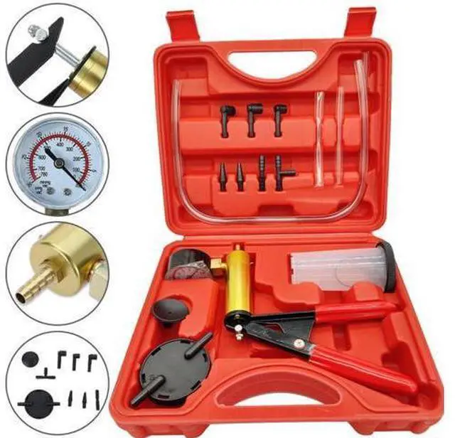 Alt view image 6 of 7 - Hand Held Vacuum Pressure Pump Tester Set Brake Fluid Bleeder Bleeding Kit + Box