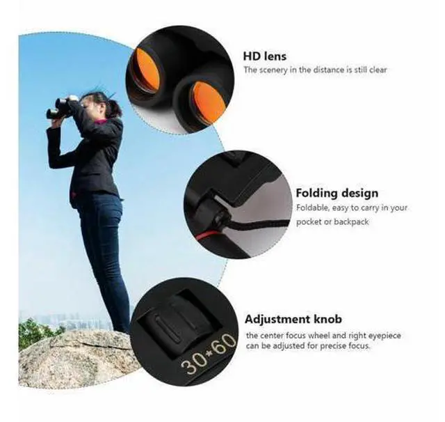 Alt view image 3 of 7 - The Perfect Part 30x60 Zoom Outdoor Compact Folding Binoculars