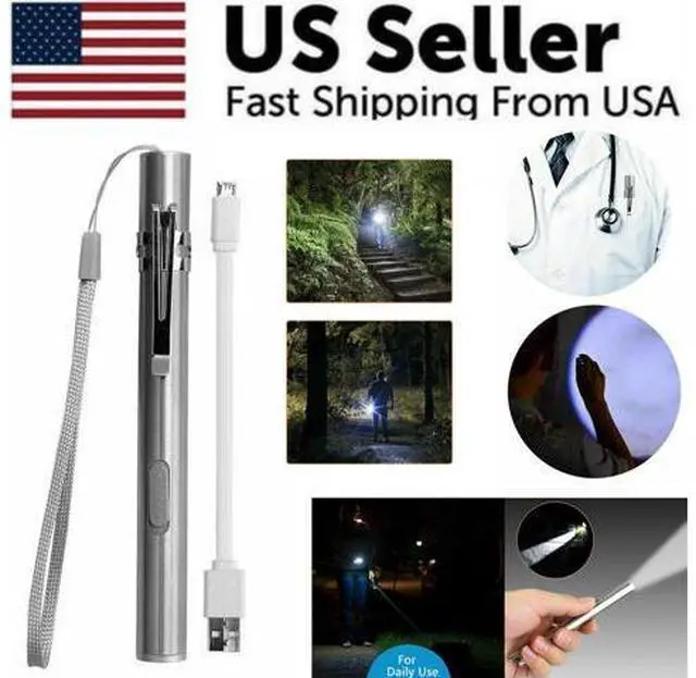 Alt view image 3 of 7 - 5" LED USB Rechargeable Mini Tactical Flashlight Stainless Steel Torch Pen Light