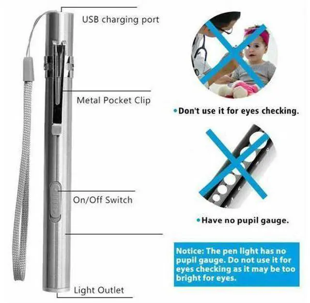 Alt view image 5 of 7 - 5" LED USB Rechargeable Mini Tactical Flashlight Stainless Steel Torch Pen Light