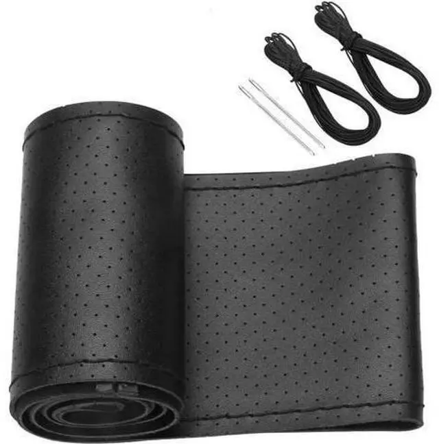 Alt view image 2 of 7 - Genuine Leather DIY Car Steering Wheel Cover Anti-slip For 15"/38 cm Black US