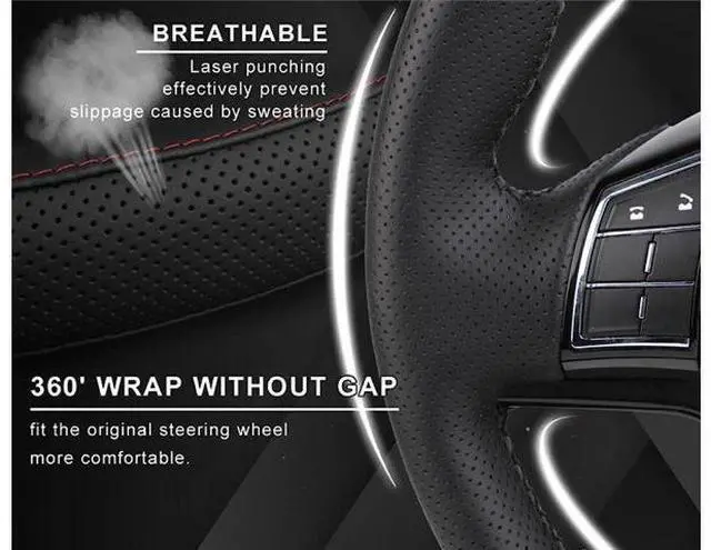 Alt view image 7 of 7 - Genuine Leather DIY Car Steering Wheel Cover Anti-slip For 15"/38 cm Black US