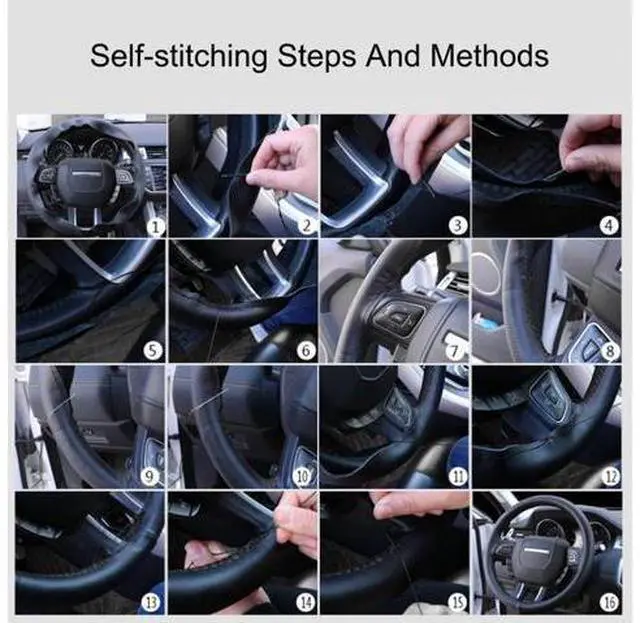 Alt view image 6 of 7 - Genuine Leather DIY Car Steering Wheel Cover Anti-slip For 15"/38 cm Black US