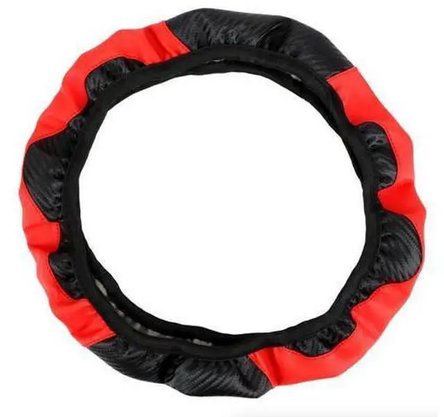 Alt view image 2 of 7 - Car Steering Wheel Cover Red Black Leather Anti-slip For 15"/38cm Carbon Fiber
