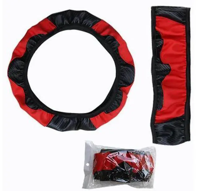 Alt view image 6 of 7 - Car Steering Wheel Cover Red Black Leather Anti-slip For 15"/38cm Carbon Fiber