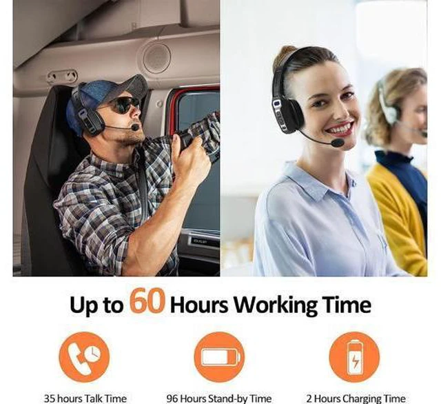 Alt view image 4 of 7 - Trucker Bluetooth 5.2 Wireless Headset With Noise Cancelling Mic For Phones PC