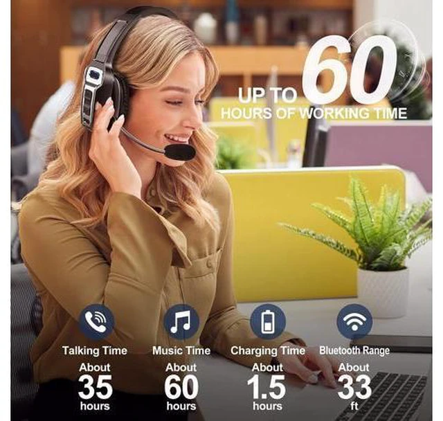 Alt view image 6 of 7 - Trucker Bluetooth 5.2 Wireless Headset With Noise Cancelling Mic For Phones PC