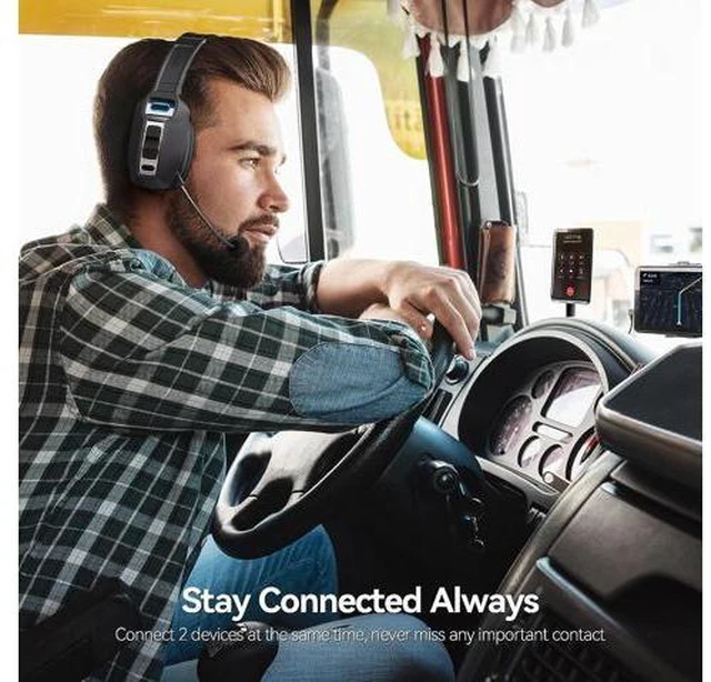 Alt view image 7 of 7 - Trucker Bluetooth 5.2 Wireless Headset With Noise Cancelling Mic For Phones PC