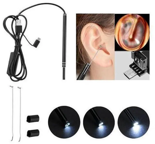 Alt view image 7 of 7 - LED Ear Endoscope HD Otoscope Ear Wax Cleaning Camera Tool Cleaner Removal Kit