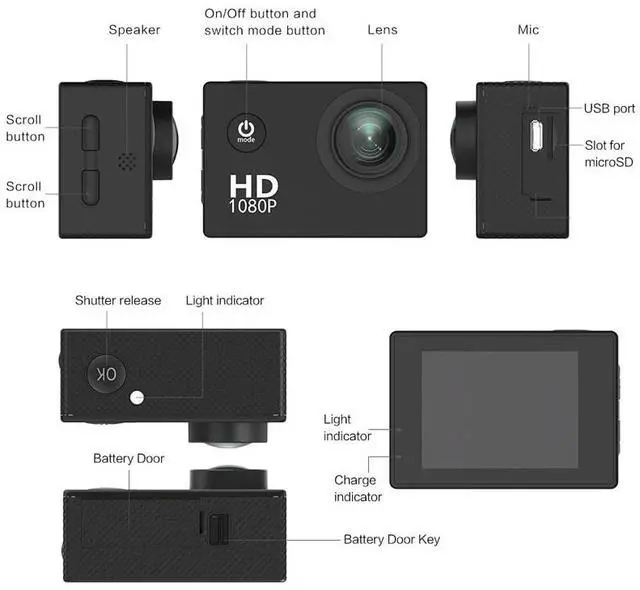 Alt view image 4 of 7 - HD Action Sport Waterproof Camera 20 MP Recorder HD 1080P Camcorder Video 170° - Black