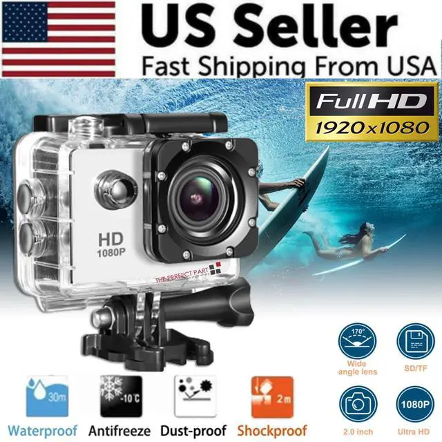 Alt view image 2 of 7 - HD Action Sport Waterproof Camera 20 MP Recorder HD 1080P Camcorder Video 170° - White
