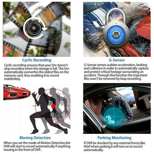 Alt view image 5 of 7 - 1080P 4" Dual Lens HD Car DVR Rearview Video Dash Cam Recorder Camera G-Sensor