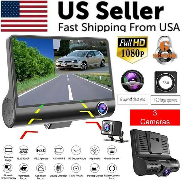 Alt view image 2 of 7 - 1080P 4" Dual Lens HD Car DVR Rearview Video Dash Cam Recorder Camera G-Sensor