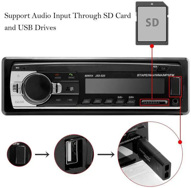 Alt view image 6 of 7 - Bluetooth Car Stereo Audio In-Dash FM Aux Input Receiver SD USB MP3 Radio Player
