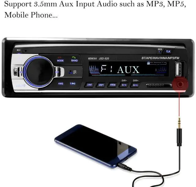 Alt view image 7 of 7 - Bluetooth Car Stereo Audio In-Dash FM Aux Input Receiver SD USB MP3 Radio Player
