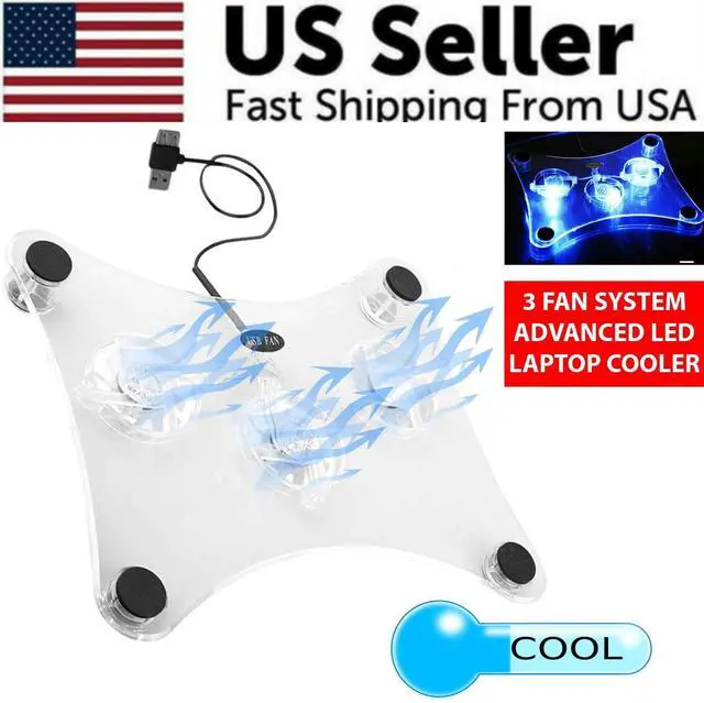 Alt view image 2 of 7 - 3 Fans USB Cooler Cooling Pad Stand LED Light Radiator For Laptop PC Notebook