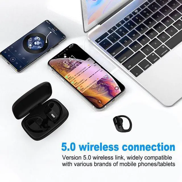 Alt view image 7 of 7 - Bluetooth Headset TWS 5.0 Wireless Earphones Earbuds Headphones Stereo Ear Hook