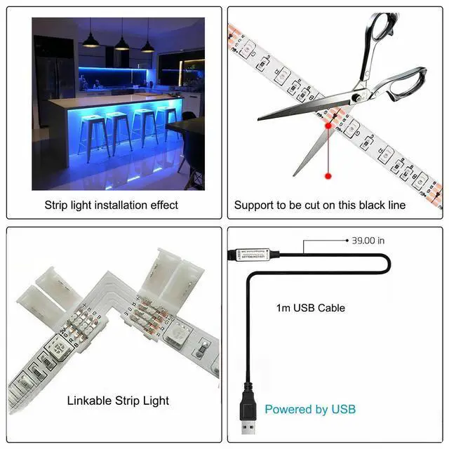 Alt view image 6 of 7 - 5V USB LED Strip Lights TV Back Light 5050 RGB Colour Changing with 24Key Remote - 2M
